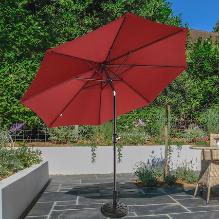 Villacera 9-Foot Outdoor Patio Umbrella with Base, Red 83-OUT5445B